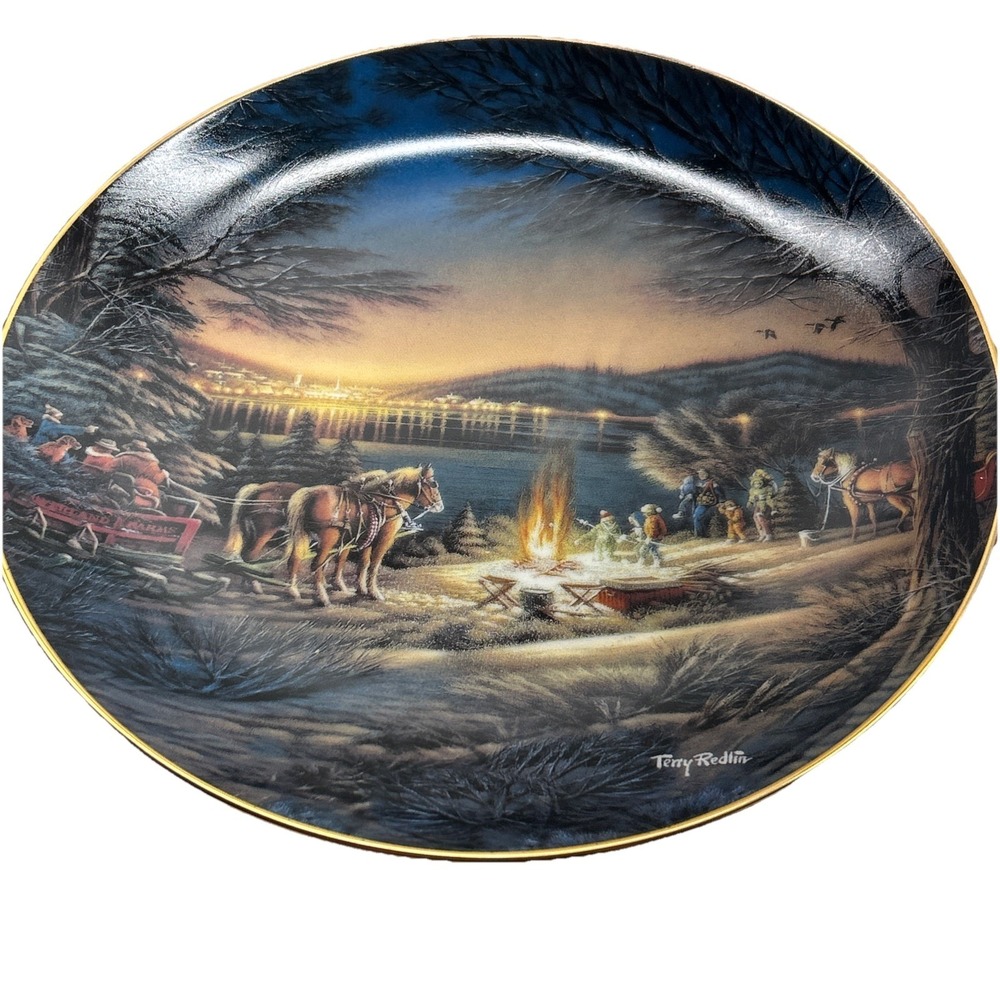 Bradford Exchange Terry Redlin‎ Heartland Lights Christmas Plate With COA